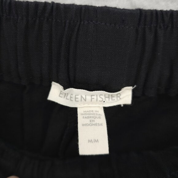 EILEEN FISHER Black 100% Organic Linen Pants Pleated Elastic Waist Size MEDIUM - Picture 5 of 6